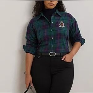 Lauren Ralph Lauren Long Sleeve Button Up Plaid Crest Shirt Size XL NWT $165